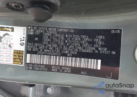 2005 Toyota Highlander V6 из США, поврежденный, VIN JTEDP21A450083631